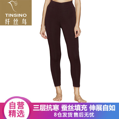 

Filament bird TINSINO warm pants womens silk silk warm three-layer thick knee pants pants winter pants purple red  16595