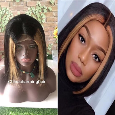 

Highlight Color Bob Lace Front Wigs Brazilian Hair Virgin Human Hair Swiss Lace Wig Free Shipping 150 density