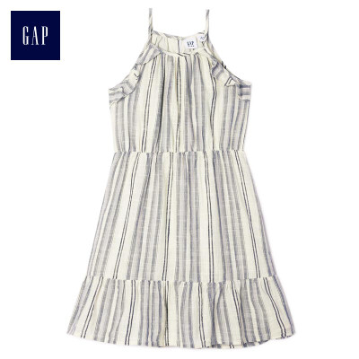 

GAP flagship store childrens clothing girls cotton striped hanging neck layered dress 337570 light white colorful stripes 150cm