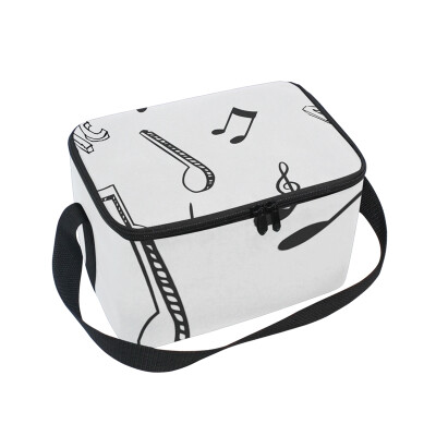 

ALAZA Insulated Lunch Box White Music Lunch Bag for Men Women Portable Tote Bag Cooler Bag