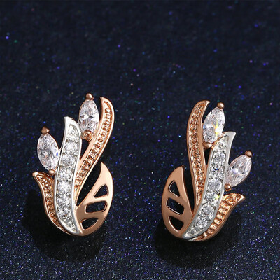 

Fashion Zircon Stud Earrings Gold 585 Crystal Leaves Earrings for Women Gold 585 Jewelry Accessories