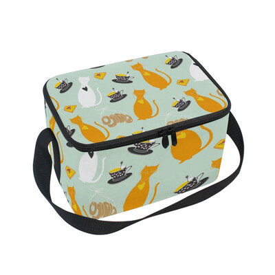 

ALAZA Lunch Box Insulated Cat And Cup Lunch Bag Large Cooler Tote Bagfor Men Women