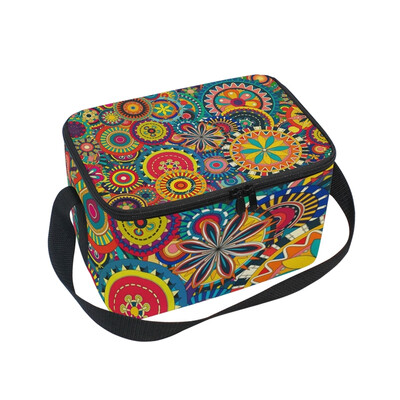

ALAZA Insulated Lunch Box Colorful Bohemia Style Lunch Bag for Men Women Portable Tote Bag Cooler Bag
