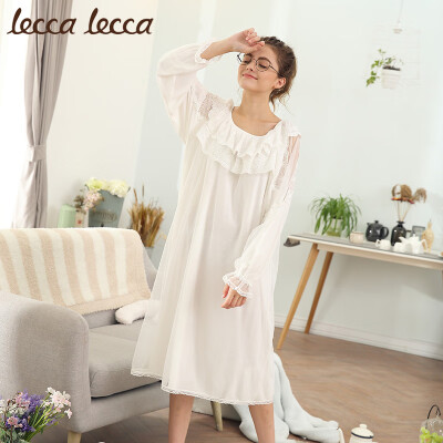 

Lakrica lecca lecca nightdress female spring long pajamas court wind long sleeves can be worn outside home service sweet LCG181M-WL371 beige