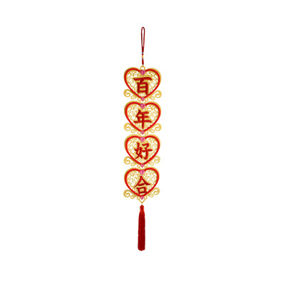 

New&new fine art luxury non-woven wedding room ornaments Chinese style wedding wedding couplet Chinese wedding door living room bedroom wall layout pendant hundred years good yellow bottom hollow