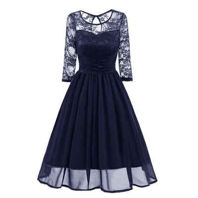 

2019 Fashion Luxury Women Vintage Chiffon Dresses Elegant O-Neck Female Party Prom Dress Ball Gown