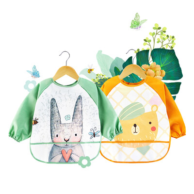 

Youbeidi baby eating smock baby bib cartoon bib children rice bowl waterproof painting anti-dressing fan Sen green vitality orange two pieces