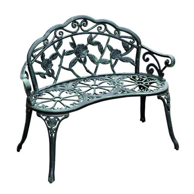 

40 Cast Iron Antique Rose Style Outdoor Patio Garden Park Bench - Antique Green