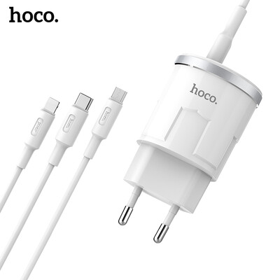 

HOCO 5V24A 2 Ports USB Charger&3in1USB Cable Fast Wall Charger EU Adapter For iPhone X 6 7 8 Android Micro USB Cable Type C