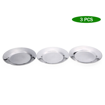 

3 PCS Stainless Steel Dish Plate 96IN Round Dinner Plate Outdoor Camping Picnic BBQ Cookout Utensil