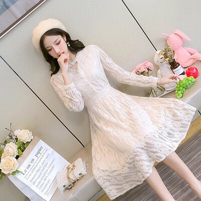 

Langyue Womens 2019 Spring New Korean Long Sleeve Dress Temperament Ladies Dress Slim Mid-length A-line skirt LWQZ191182 Apricot