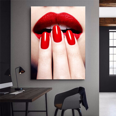 

Canvas Art Posters Portrait Red Lips Picture Painting Home Decoration For Living Room Bathroom No Frame 30x60cm12x24"