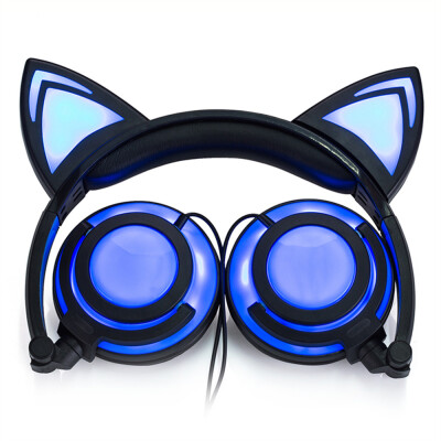 

Kids Girls Headphones Cat Ear LED Foldable Stereo Music Gaming Flashing Headsets