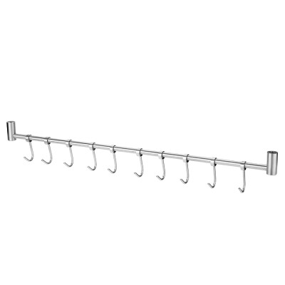 

Multi-purpose 304 Stainless Steel Wall-mounted Hook Rack Hanger Storage Organizer for Kitchen Bathroom with 10pcs Moveable Hooks