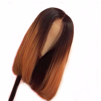 

Blonde Ombre Bob Blunt Cut Lace Front Wig With Dark Root 150 Density Straight Short Lace Front Human Hair Bob Wig Middle Part