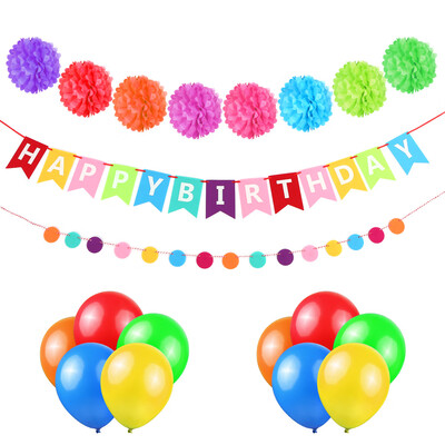 

Esonmus Colorful Birthday Party Decoration Supplies Kit Happy Birthday Banner Tissue Pom Poms Garland Circle Dots Balloons f