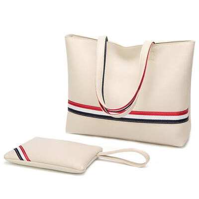 

Women PU Leather Shoulder Bag Fashion Ladies Handbag Zipper Satchel Bag Work Tote Bag with a Women Clutch Purse 2pcsset