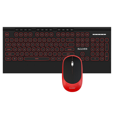 

Sades V3030 wireless mute keyboard&mouse set retro light chocolate button mouse&keyboard set office home notebook desktop computer black red