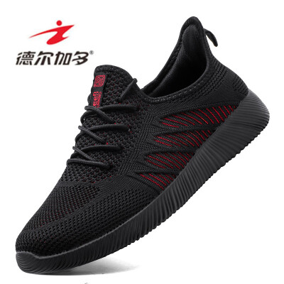 

Delgado hollow breathable lightweight foot strap Korean version of the wild casual sports mens net shoes mens black red 43