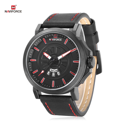 

NAVIFORCE 9125 Male Calender Display Quartz Movt Watch Leather Strap Big Dial Wristwatch for Men
