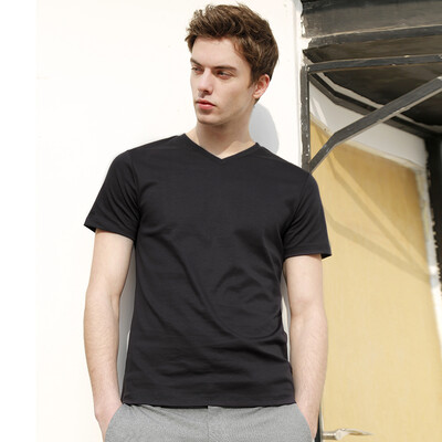 

Beijing Tokyo made JZAO mens V-neck T-shirt cotton short-sleeved spring&summer simple new high-quality long-staple cotton navy blue