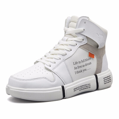 

Trend 2018 Mens Shoes Black High Top Lace-up Autumn Winter Casual Shoes For Men Boys Sneakers red white skateboarding shoes
