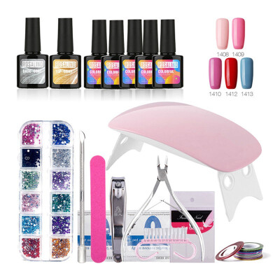 

ROSALIND Top & Base Coat Gel Nails Polish Kit Mini Lamp 5 colors Art Tools Kits