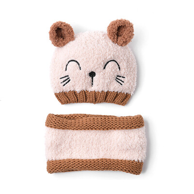 

2pcs Toddler Neckwarmer Kids Crochet Knited Hat Unisex Baby Beanie Winter Warm Children Cartoon Hats Cap Circle Scarf Neckchief fo
