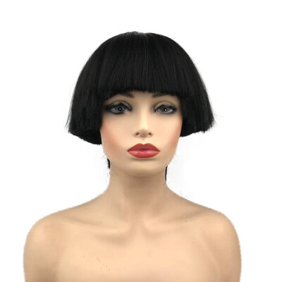 

StrongBeauty Short Yaki Straight Synthetic Wigs Blonde Mushroom Head Wig Bowl haircut Wigs Bob COLOUR CHOICES