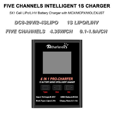 

6-IN-1 Pro Charger 1S LiPOLiHV Battery Charger with mCXJSTmcpxMOLEX for RC Car Drone Boat