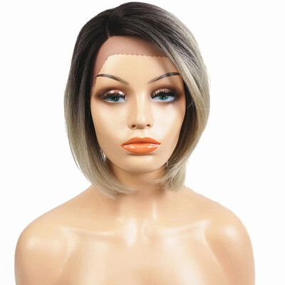 

StrongBeauty Bob Lace Front Wig with  Part Lace Wig Ombre Blonde Black Root Hand tied Invisible Synthetic Straight Wigs
