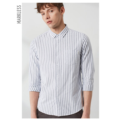 

MARKLESS 2019 spring new long-sleeved shirt mens simple casual striped shirt shirt CSA9515M gray bar 17592