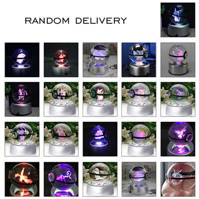 

2018 New Handmade 5CM 3D LED Crystal Ball Pokemon Home Decoration Night Light RGB Color Elf Table Lamp Best Gift 21 Styles