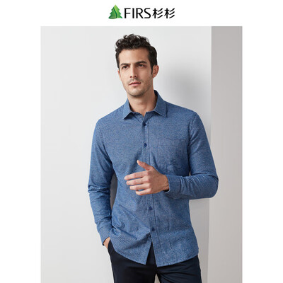 

Shanshan FIRS warm shirt male 2018 autumn&winter new houndstooth plus velvet thick long-sleeved shirt CB1380-1 dark blue 42