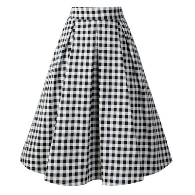 

Hepburn cotton plaid printed retro skirt large swing high waist pleated skirt