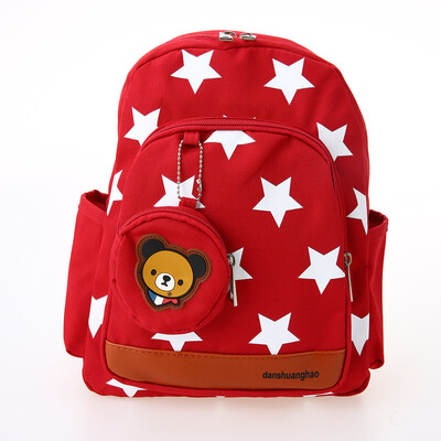 

Kids School Bags Canvas Cute Star Pattern Travel Backpack Children Kindergarten Schoolbags With Coin Purse Aquamarine