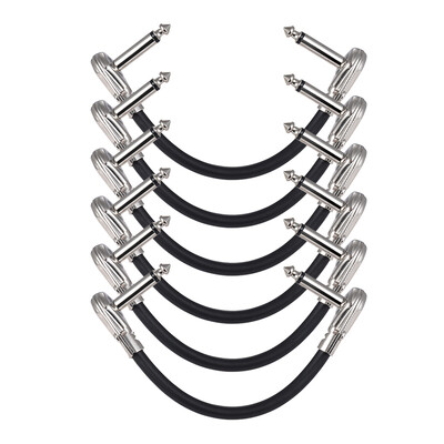 

ammoon 30cm 12in Guitar Effect Pedal Instrument Patch Cable 14" Silver Right-angle Plug Black PVC Jacket 6-Pack