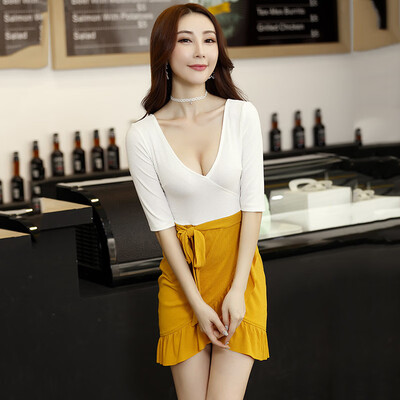 

Nightclub women&39s sexy technician overalls 2018 new slim sauna pedicure shop work clothes summer night dress