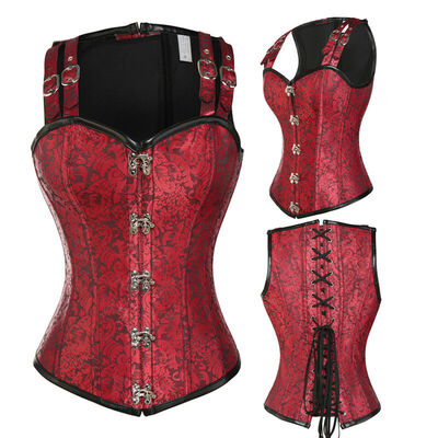 

SLIMBELLE Womens Black Gothic Fashion Brocade Waist Taming Overbust with Hip Gores Cosplay Clubwear