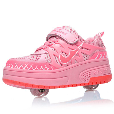 

Children Shoes With Two Wheels Button Breathable Kids Roller Sneakers Casual Sport Pulley Shoes 29-40