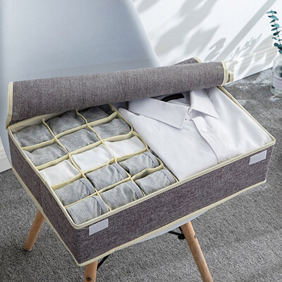 

Green underwear storage box cotton&linen polyester drawer finishing box layered storage box extra large with cover gray