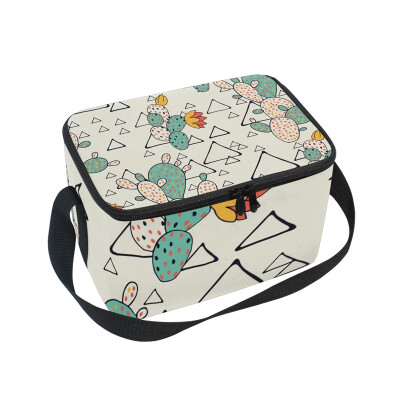 

ALAZA Prickly Pear Cacti And Triangles Lunch Box Insulated Lunch Bag Large Cooler Tote Bagfor Kids Men Women