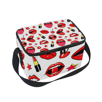 

ALAZA Insulated Lunch Box Lips And Lipstick Lunch Bag for Men Women Portable Tote Bag Cooler Bag