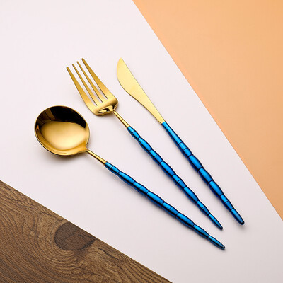 

STRUST 4pc set 188 stainless steel European luxury flatware set blue titanium plated cutlery for buffet