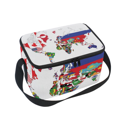 

ALAZA Lunch Box Insulated Lunch Bag Large Cooler World Map With Country Flags Tote Bag