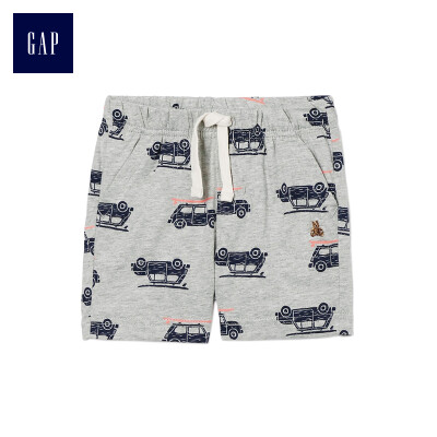 

GAP flagship store baby boy Brenner bear embroidery series soft printed elastic waist shorts 333174 light gray 6-12M