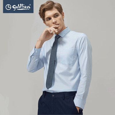 

Goldlion Goldlion 019 Spring&Summer New Mens Nano-free Iron Exquisite Twill Slim Business Gentleman Long Sleeve Shirt Light Blue