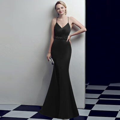 

Sexy V Neck Sling Mermaid Evening Dress Fashion Beading Backless Zipper Slim Party Dinner Evening Dress