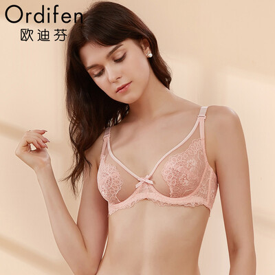 

Ou Difen thin section bra 2019 spring&summer thin section underwear bra bra lace sexy gathered on the bra XB8358 clear purple 3475B