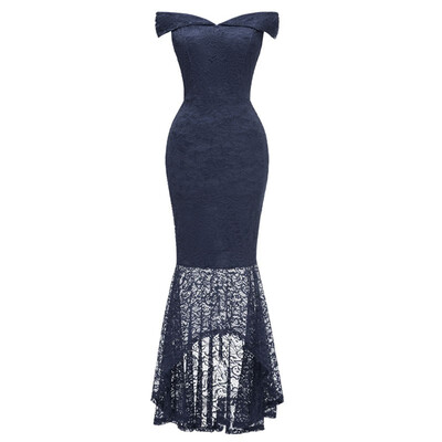 

2019 New Womens Sexy Boat Neck Lace Mermaid Evening Dress Long Slim Party Dress